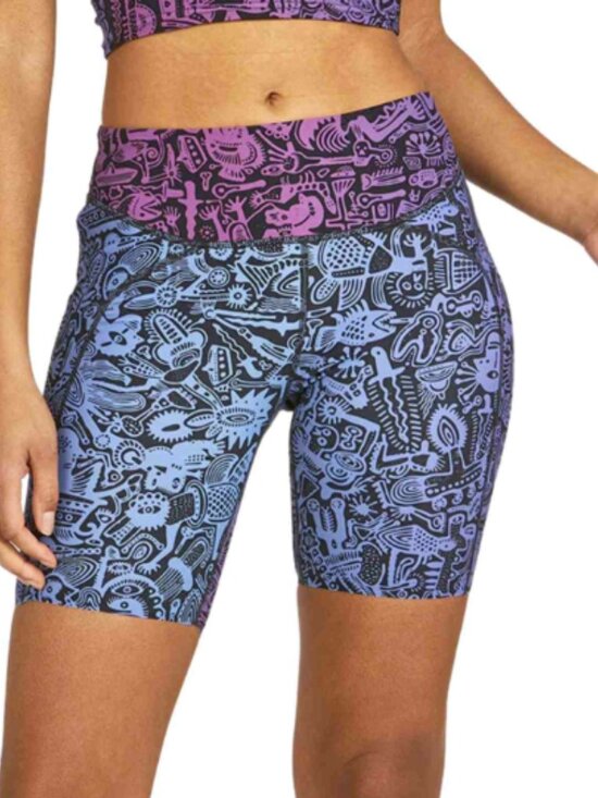 Janji Pants - Janji Women's 7" Groundwork Pace shorts purple batik m medium blue bike spandex